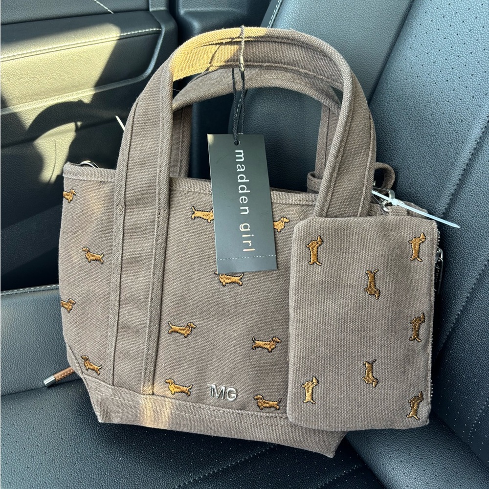 Madden Girl Brown Tote with Dachshund Pattern NWT